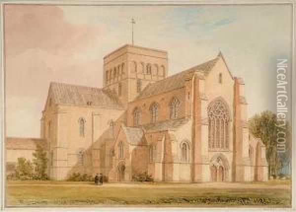 North-west View Of The Church Of Saint Cross Near Winchester Oil Painting - John Chessell Buckler