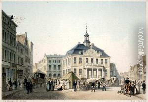 Rathhausmarkt In Altona Oil Painting - Wilhelm Heuer