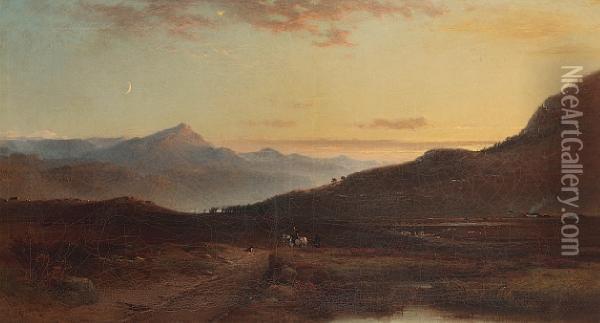 Road Across The Moor, Glen Urquhart, Inverness-shire Oil Painting - James Cassie