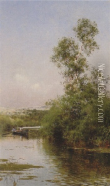 Boating Along A Quiet River Oil Painting - Emilio Sanchez-Perrier