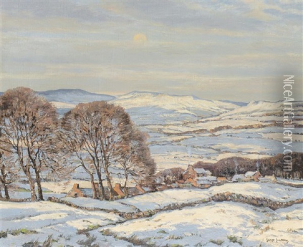 A Dales Village In Snow Oil Painting - George Graham