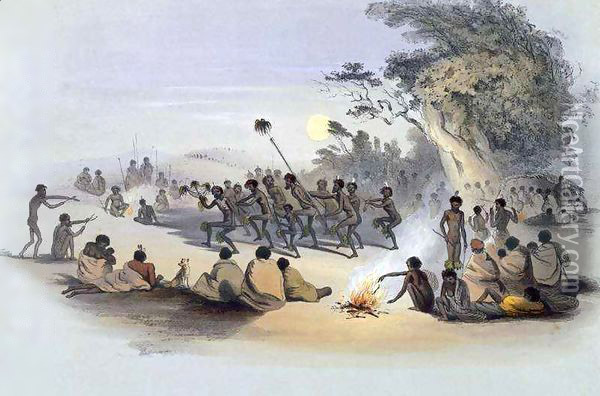 The Aboriginal Inhabitants: The Kuri Dance, from 'South Australia Illustrated' Oil Painting - George French Angas