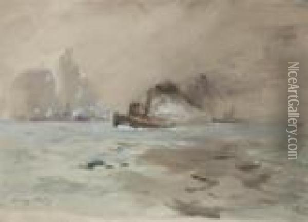 ''tugboat In The Fog'' Oil Painting - Irving Ramsay Wiles