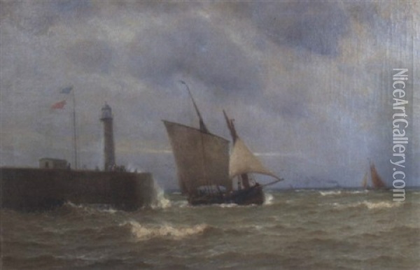 Dieppe Lighthouse Oil Painting - William Edward Norton