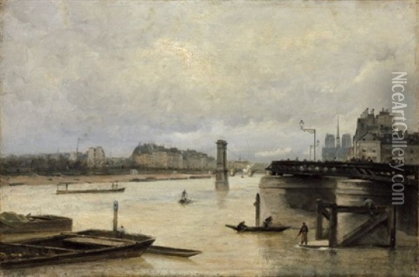 La Seine Et Notre-dame Vues De Bercy Oil Painting - Stanislas Lepine