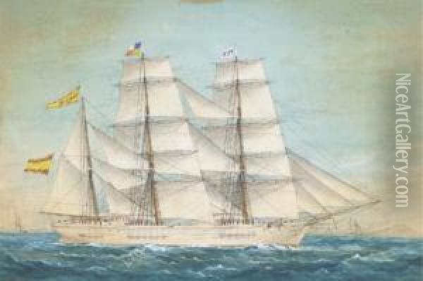 The Spanish Barque Teresa In Full Sail Off The Coast Oil Painting - Jose Pineda Guerra