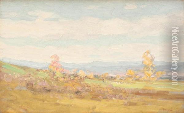 Peisaj Pe Valea Posadei, Cu Ciobanas Cu Turma De Oi, In Departare Oil Painting - Nicolae Grigorescu