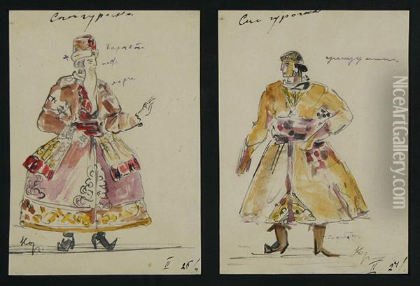 Pair Of Costume Designs For Stage Oil Painting - Konstantin Alexeievitch Korovin