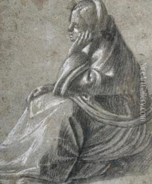 A Seated Woman In Profile To The Left, Her Hand Supporting Herhead Oil Painting - Vittore Carpaccio