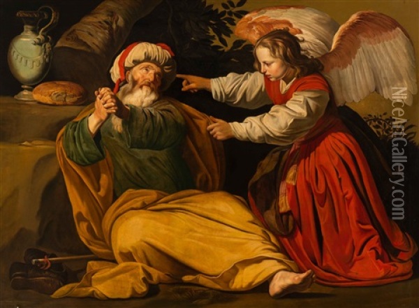 Elia And The Angel On Mount Horeb (i Kings 19:5-6) Oil Painting - Dirck Van Baburen