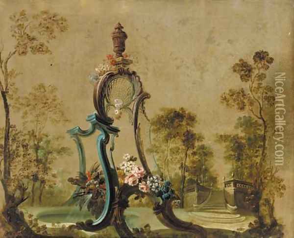 A decorative fountain in a garden Oil Painting - Jean-Baptiste Pillement