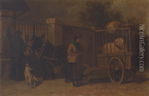 Marketfolk At A Gate Oil Painting - Henry Schouten