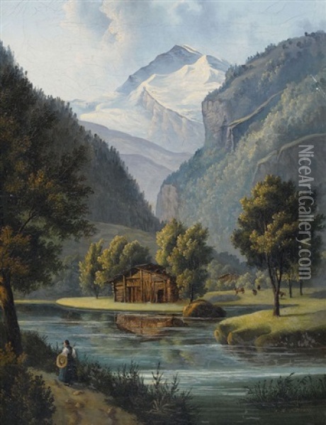 Lauterbrunnental Mit Jungfrau Oil Painting - Johann Rudolf Dill