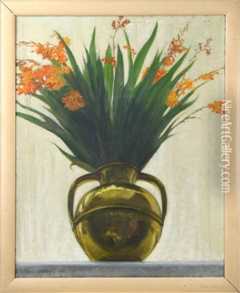 Blomsterstilleben, Signerad Och Daterad R. Thegerstrom 1910 Oil Painting - Robert Thegerstrom