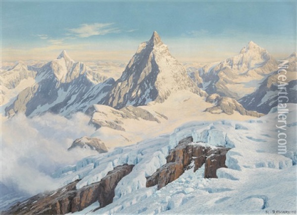 Aufstieg Zum Breithorn Oil Painting - Rudolf (Robert) Reschreiter