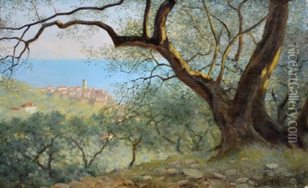 A View Of Bordighera, Italy Oil Painting - Thomas Bowman Garvie