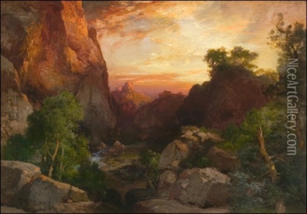On The Hance Trail - Grand Canyon Of The Colorado River, Arizona Oil Painting - Thomas Moran