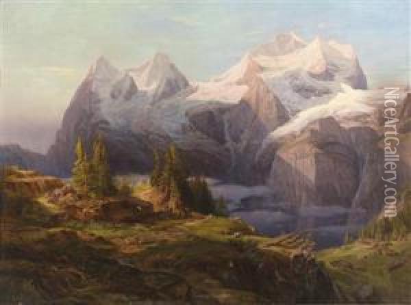 Viewinto The In Bernese Highlands With The Monch Oil Painting - Anton Hansch