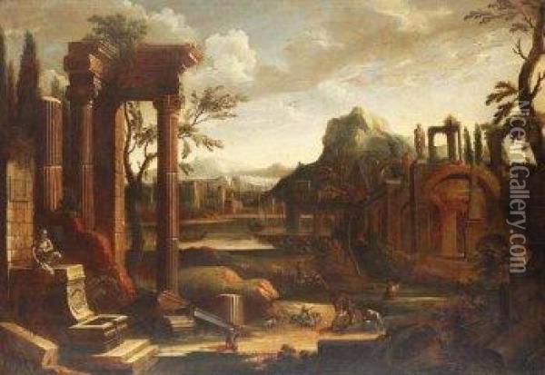 Paisaje Con Ruinas Clasicas Oil Painting - Georg Blendinger
