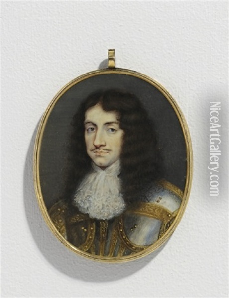 King Charles Ii, In Steel Cuirass And Pauldrons With Gilt Detailing Oil Painting - Mathew Snelling