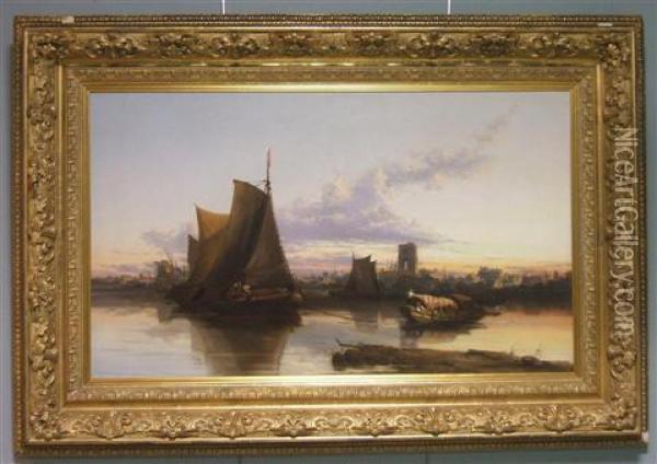 Sunset Over Dordrecht Harbor Oil Painting - James Webb