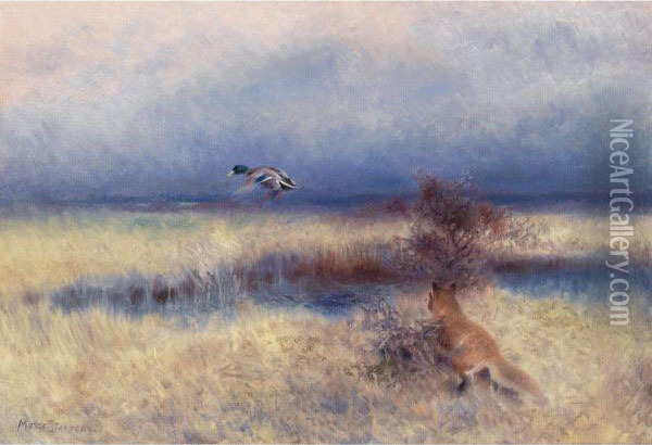 Rav Jagandes And (fox Chasing A Duck) Oil Painting - Mosse Stoopendaal