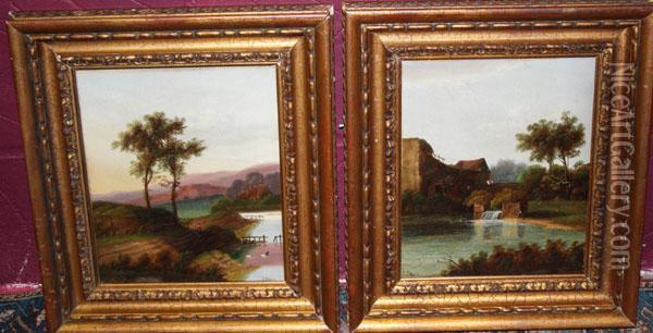 Studies Of An Overshot Mill And River Landscape Oil Painting - Charles I Morris