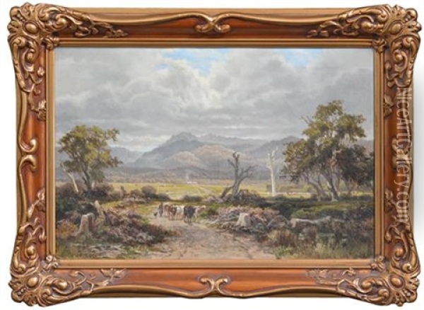 Valley Pastoral, Victoria Oil Painting - James Waltham Curtis