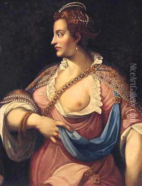 A maiden, three-quarter-length Oil Painting - Gian Battista Zelotti
