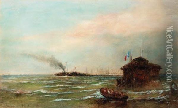 The Channel Packet Making Her French Port Oil Painting - Paul Marny