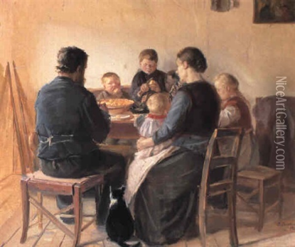 At The Table Oil Painting - Anna Kirstine Ancher
