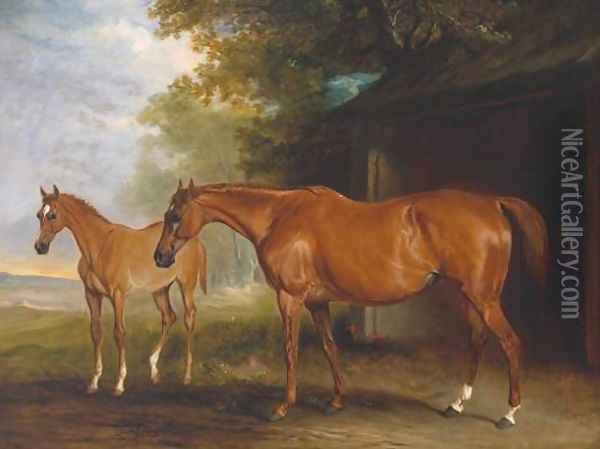 Defiance, a Brood Mare, with Reveller, a Foal Oil Painting - John Snr Ferneley