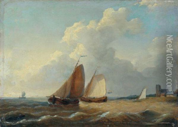 Fischerboote In Kustennahem Gewasser Oil Painting - Herman Henry Op Der Heijde