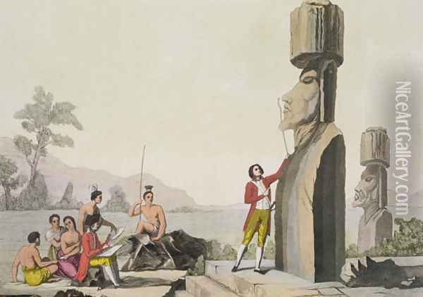 Island Monument, from Captain Cook's visit to Easter Island Oil Painting - C. Bottigella