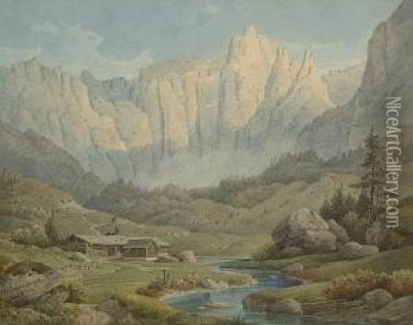 Blick Auf Die Mangartgruppe In Den
 Julischen Alpen. Oil Painting - Wilhelm Rudolf Scheuchzer