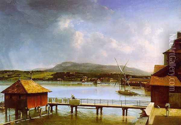 The Old Port of Geneva 1785 Oil Painting - Francois Ferriere