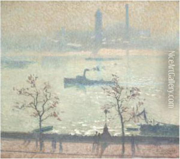 View Of The Thames From The Embankment Oil Painting - Emile Claus