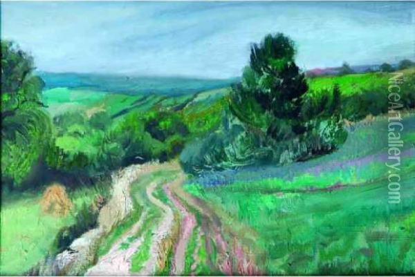 Chemin Dans Les Champs. Oil Painting - France Leplat