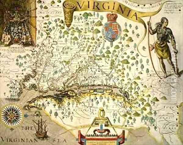 Sloane MS 1622 Map of Virginia Oil Painting - Theodore de Bry