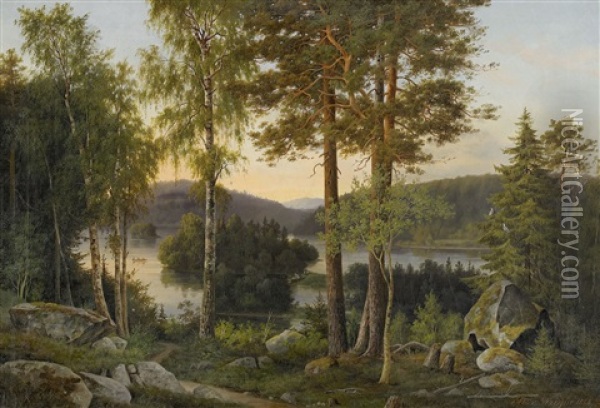 Sommarlandskap Med Insjo Oil Painting - Magnus Von Wright