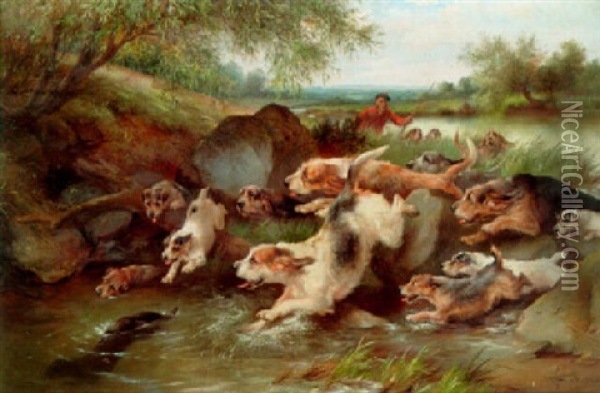 Otter Hunting Oil Painting - Walter Hunt