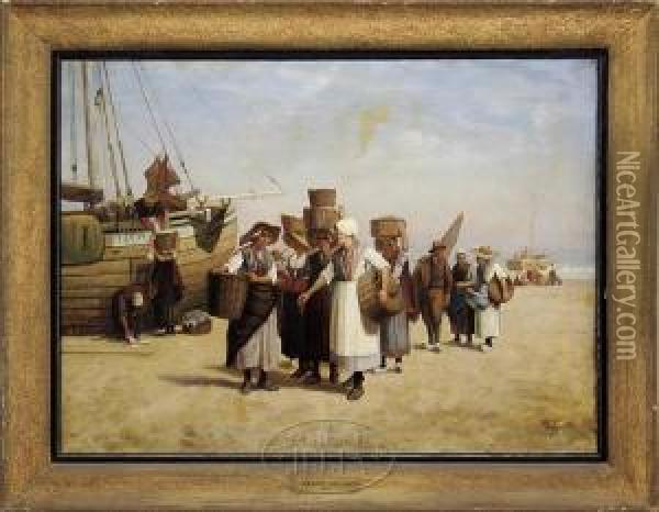 After The Catch Oil Painting - Philippe Lodowyck Jacob Sadee