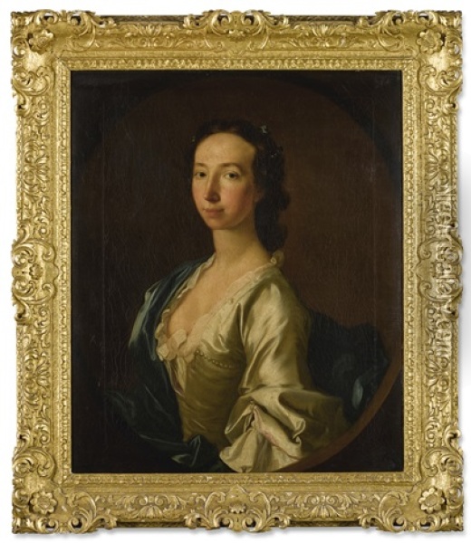 Portrait Of Clementina Maria Sophia Walkinshaw (1726-1802), Half-length, Wearing A White Dress, A Blue Cloak, And Pearls In Her Hair Oil Painting - Allan Ramsay
