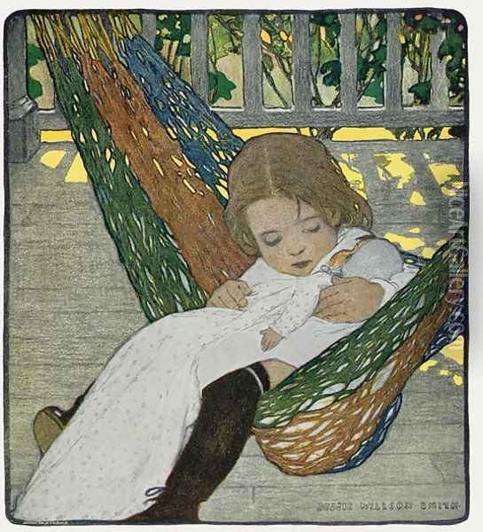 Rocking Baby Doll to Sleep, 1902 Oil Painting - Jessie Wilcox-Smith