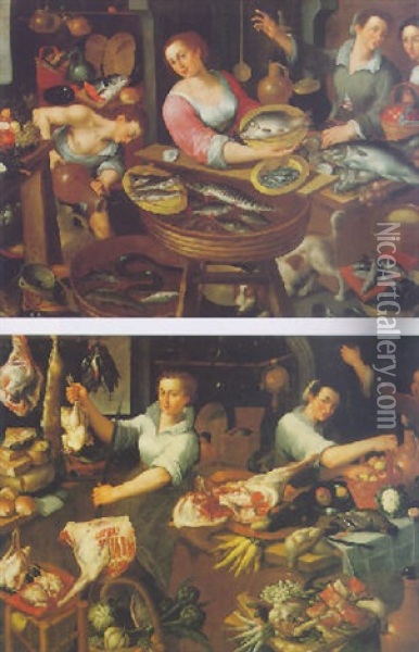 A Fish Seller's Stall Oil Painting - Jean-Baptist de Saive