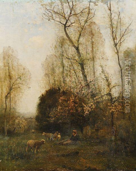 Paysanne Et Son Troupeau Oil Painting - Louis-Aime Japy