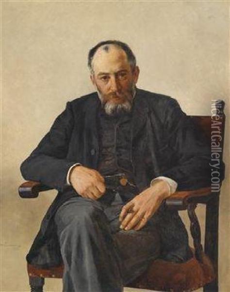 Hungary 1853-1921 Vienna) Portrait Of A Seated Man Oil Painting - Isidor Kaufmann