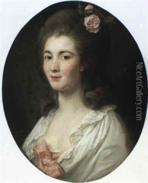 Portrait D'une Jeune Femme Avec Une Rose Dans Les Cheveux Oil Painting - Pompeo Girolamo Batoni