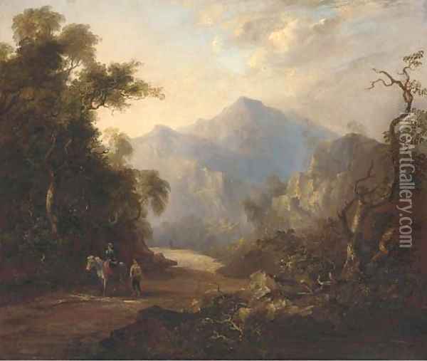Figures on a beaten track in a mountainous landscape Oil Painting - Horatio McCulloch