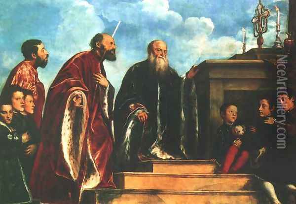 Votive Portrait of the Vendramin Family Oil Painting - Tiziano Vecellio (Titian)